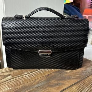 a. testoni PVC  Business Bag Black Handbag Metal Dial Lock Document Case